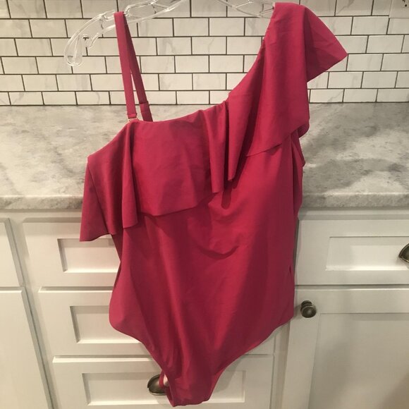 Kona Sol Swimsuit Womens 18 Pink One Shoulder Ruffle One Piece Bathing Suit - Picture 1 of 7
